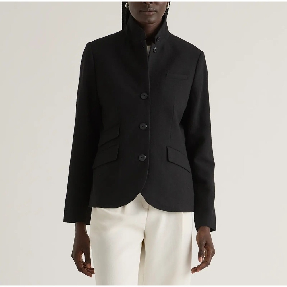 Quince Womens XS NWT Italian Wool Stand Collar Blazer Black Preppy Career Solid - Picture 1 of 15